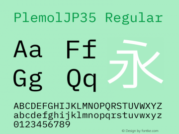 PlemolJP35 Regular Version 0.0.2 ; ttfautohint (v1.8.3) -l 6 -r 45 -G 200 -x 14 -D latn -f none -a qsq -W -X 