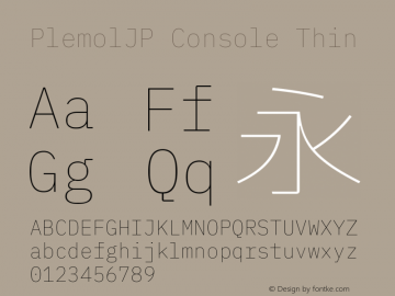 PlemolJP Console Thin Version 0.0.3 ; ttfautohint (v1.8.3) -l 6 -r 45 -G 200 -x 14 -D latn -f none -a qsq -W -X 