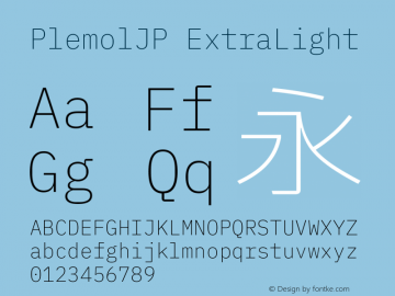 PlemolJP ExtraLight Version 0.0.4 ; ttfautohint (v1.8.3) -l 6 -r 45 -G 200 -x 14 -D latn -f none -a qsq -W -X 