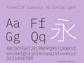 PlemolJP Console HS ExtraLight Version 0.0.4 ; ttfautohint (v1.8.3) -l 6 -r 45 -G 200 -x 14 -D latn -f none -a qsq -W -X 