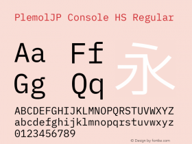 PlemolJP Console HS Regular Version 0.0.4 ; ttfautohint (v1.8.3) -l 6 -r 45 -G 200 -x 14 -D latn -f none -a qsq -W -X 