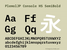 PlemolJP Console HS SemiBold Version 0.0.4 ; ttfautohint (v1.8.3) -l 6 -r 45 -G 200 -x 14 -D latn -f none -a qsq -W -X 