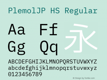 PlemolJP HS Regular Version 0.0.4 ; ttfautohint (v1.8.3) -l 6 -r 45 -G 200 -x 14 -D latn -f none -a qsq -W -X 