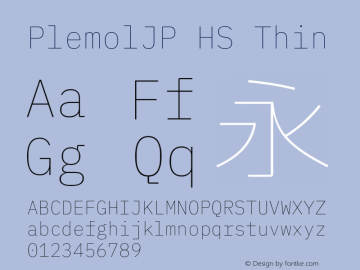 PlemolJP HS Thin Version 0.0.4 ; ttfautohint (v1.8.3) -l 6 -r 45 -G 200 -x 14 -D latn -f none -a qsq -W -X 