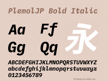 PlemolJP Bold Italic Version 0.0.5 ; ttfautohint (v1.8.3) -l 6 -r 45 -G 200 -x 14 -D latn -f none -a nnn -W -X 