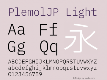 PlemolJP Light Version 0.0.5 ; ttfautohint (v1.8.3) -l 6 -r 45 -G 200 -x 14 -D latn -f none -a nnn -W -X 