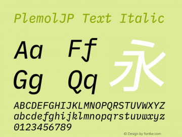PlemolJP Text Italic Version 0.0.5 ; ttfautohint (v1.8.3) -l 6 -r 45 -G 200 -x 14 -D latn -f none -a nnn -W -X 