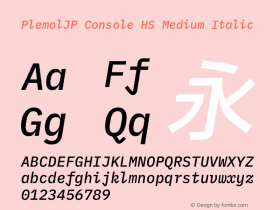 PlemolJP Console HS Medium Italic Version 0.0.5 ; ttfautohint (v1.8.3) -l 6 -r 45 -G 200 -x 14 -D latn -f none -a nnn -W -X 