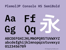 PlemolJP Console HS SemiBold Version 0.0.5 ; ttfautohint (v1.8.3) -l 6 -r 45 -G 200 -x 14 -D latn -f none -a nnn -W -X 