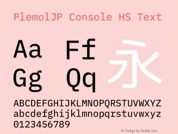 PlemolJP Console HS Text Version 0.0.5 ; ttfautohint (v1.8.3) -l 6 -r 45 -G 200 -x 14 -D latn -f none -a nnn -W -X 