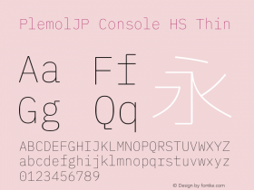 PlemolJP Console HS Thin Version 0.0.5 ; ttfautohint (v1.8.3) -l 6 -r 45 -G 200 -x 14 -D latn -f none -a nnn -W -X 