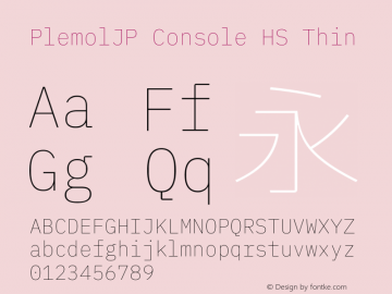 PlemolJP Console HS Thin Version 0.0.5 ; ttfautohint (v1.8.3) -l 6 -r 45 -G 200 -x 14 -D latn -f none -a nnn -W -X 