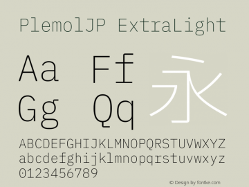 PlemolJP ExtraLight Version 0.1.0 ; ttfautohint (v1.8.3) -l 6 -r 45 -G 200 -x 14 -D latn -f none -a nnn -W -X 