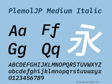 PlemolJP Medium Italic Version 0.1.0 ; ttfautohint (v1.8.3) -l 6 -r 45 -G 200 -x 14 -D latn -f none -a nnn -W -X 