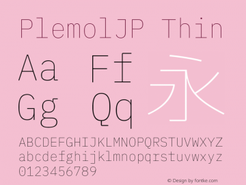 PlemolJP Thin Version 0.1.0 ; ttfautohint (v1.8.3) -l 6 -r 45 -G 200 -x 14 -D latn -f none -a nnn -W -X 