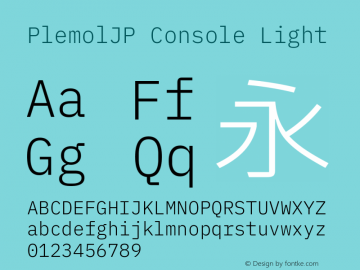 PlemolJP Console Light Version 0.1.0 ; ttfautohint (v1.8.3) -l 6 -r 45 -G 200 -x 14 -D latn -f none -a nnn -W -X 