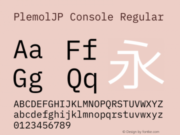 PlemolJP Console Regular Version 0.1.0 ; ttfautohint (v1.8.3) -l 6 -r 45 -G 200 -x 14 -D latn -f none -a nnn -W -X 