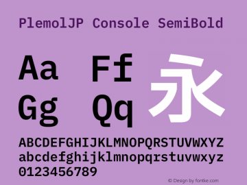 PlemolJP Console SemiBold Version 0.1.0 ; ttfautohint (v1.8.3) -l 6 -r 45 -G 200 -x 14 -D latn -f none -a nnn -W -X 