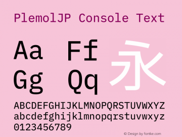 PlemolJP Console Text Version 0.1.0 ; ttfautohint (v1.8.3) -l 6 -r 45 -G 200 -x 14 -D latn -f none -a nnn -W -X 
