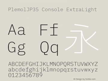 PlemolJP35 Console ExtraLight Version 0.1.0 ; ttfautohint (v1.8.3) -l 6 -r 45 -G 200 -x 14 -D latn -f none -a nnn -W -X 