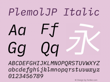 PlemolJP Italic Version 0.1.1 ; ttfautohint (v1.8.3) -l 6 -r 45 -G 200 -x 14 -D latn -f none -a nnn -W -X 