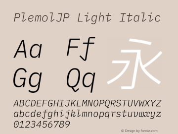 PlemolJP Light Italic Version 0.1.1 ; ttfautohint (v1.8.3) -l 6 -r 45 -G 200 -x 14 -D latn -f none -a nnn -W -X 