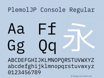 PlemolJP Console Regular Version 0.1.1 ; ttfautohint (v1.8.3) -l 6 -r 45 -G 200 -x 14 -D latn -f none -a nnn -W -X 