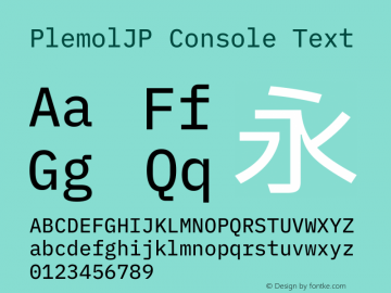 PlemolJP Console Text Version 0.1.1 ; ttfautohint (v1.8.3) -l 6 -r 45 -G 200 -x 14 -D latn -f none -a nnn -W -X 