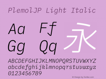 PlemolJP Light Italic Version 0.2.1 ; ttfautohint (v1.8.3) -l 6 -r 45 -G 200 -x 14 -D latn -f none -a nnn -W -X 