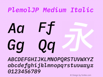 PlemolJP Medium Italic Version 0.2.1 ; ttfautohint (v1.8.3) -l 6 -r 45 -G 200 -x 14 -D latn -f none -a nnn -W -X 