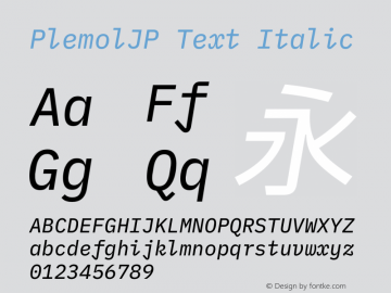 PlemolJP Text Italic Version 0.2.1 ; ttfautohint (v1.8.3) -l 6 -r 45 -G 200 -x 14 -D latn -f none -a nnn -W -X 