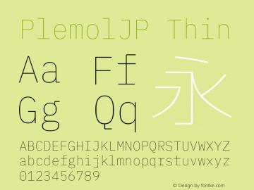 PlemolJP Thin Version 0.2.1 ; ttfautohint (v1.8.3) -l 6 -r 45 -G 200 -x 14 -D latn -f none -a nnn -W -X 