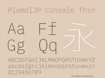 PlemolJP Console Thin Version 0.2.1 ; ttfautohint (v1.8.3) -l 6 -r 45 -G 200 -x 14 -D latn -f none -a nnn -W -X 