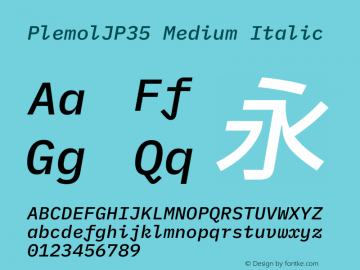 PlemolJP35 Medium Italic Version 0.2.1 ; ttfautohint (v1.8.3) -l 6 -r 45 -G 200 -x 14 -D latn -f none -a nnn -W -X 