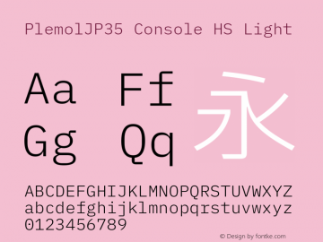 PlemolJP35 Console HS Light Version 0.2.1 ; ttfautohint (v1.8.3) -l 6 -r 45 -G 200 -x 14 -D latn -f none -a nnn -W -X 