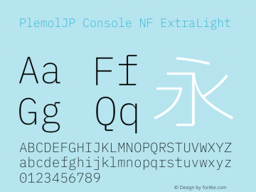 PlemolJP Console NF ExtraLight Version 0.2.1 ; ttfautohint (v1.8.3) -l 6 -r 45 -G 200 -x 14 -D latn -f none -a nnn -W -X 