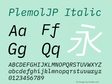 PlemolJP Italic Version 0.2.2 ; ttfautohint (v1.8.3) -l 6 -r 45 -G 200 -x 14 -D latn -f none -a nnn -W -X 