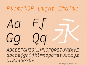 PlemolJP Light Italic Version 0.2.2 ; ttfautohint (v1.8.3) -l 6 -r 45 -G 200 -x 14 -D latn -f none -a nnn -W -X 