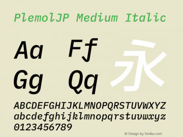 PlemolJP Medium Italic Version 0.2.2 ; ttfautohint (v1.8.3) -l 6 -r 45 -G 200 -x 14 -D latn -f none -a nnn -W -X 