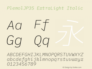 PlemolJP35 ExtraLight Italic Version 0.2.2 ; ttfautohint (v1.8.3) -l 6 -r 45 -G 200 -x 14 -D latn -f none -a nnn -W -X 