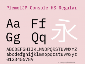 PlemolJP Console HS Regular Version 0.2.2 ; ttfautohint (v1.8.3) -l 6 -r 45 -G 200 -x 14 -D latn -f none -a nnn -W -X 