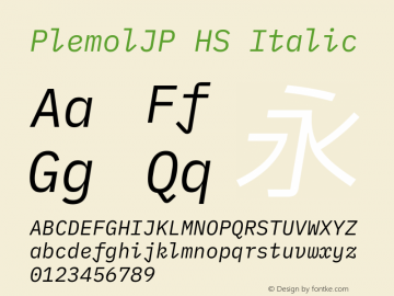 PlemolJP HS Italic Version 0.2.2 ; ttfautohint (v1.8.3) -l 6 -r 45 -G 200 -x 14 -D latn -f none -a nnn -W -X 