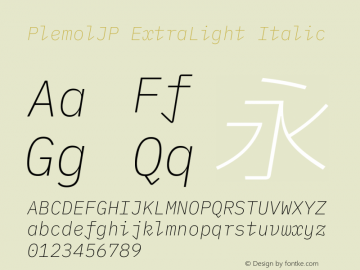 PlemolJP ExtraLight Italic Version 0.3.0 ; ttfautohint (v1.8.3) -l 6 -r 45 -G 200 -x 14 -D latn -f none -a nnn -W -X 