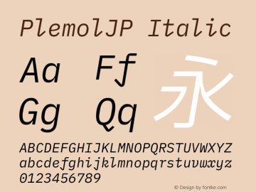 PlemolJP Italic Version 0.3.0 ; ttfautohint (v1.8.3) -l 6 -r 45 -G 200 -x 14 -D latn -f none -a nnn -W -X 