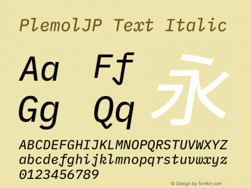 PlemolJP Text Italic Version 0.3.0 ; ttfautohint (v1.8.3) -l 6 -r 45 -G 200 -x 14 -D latn -f none -a nnn -W -X 