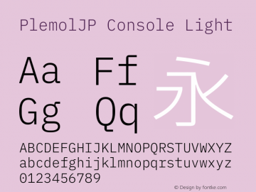 PlemolJP Console Light Version 0.3.0 ; ttfautohint (v1.8.3) -l 6 -r 45 -G 200 -x 14 -D latn -f none -a nnn -W -X 