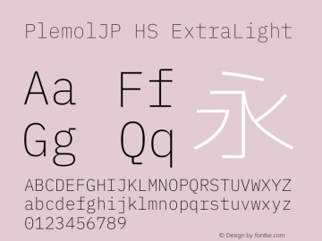 PlemolJP HS ExtraLight Version 0.3.0 ; ttfautohint (v1.8.3) -l 6 -r 45 -G 200 -x 14 -D latn -f none -a nnn -W -X 