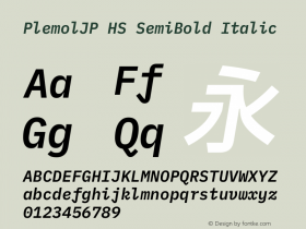 PlemolJP HS SemiBold Italic Version 0.3.0 ; ttfautohint (v1.8.3) -l 6 -r 45 -G 200 -x 14 -D latn -f none -a nnn -W -X 