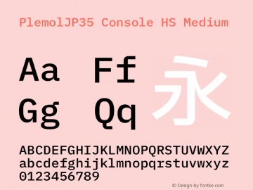 PlemolJP35 Console HS Medium Version 0.3.0 ; ttfautohint (v1.8.3) -l 6 -r 45 -G 200 -x 14 -D latn -f none -a nnn -W -X 