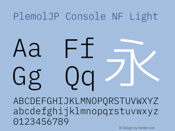 PlemolJP Console NF Light Version 0.3.0 ; ttfautohint (v1.8.3) -l 6 -r 45 -G 200 -x 14 -D latn -f none -a nnn -W -X 